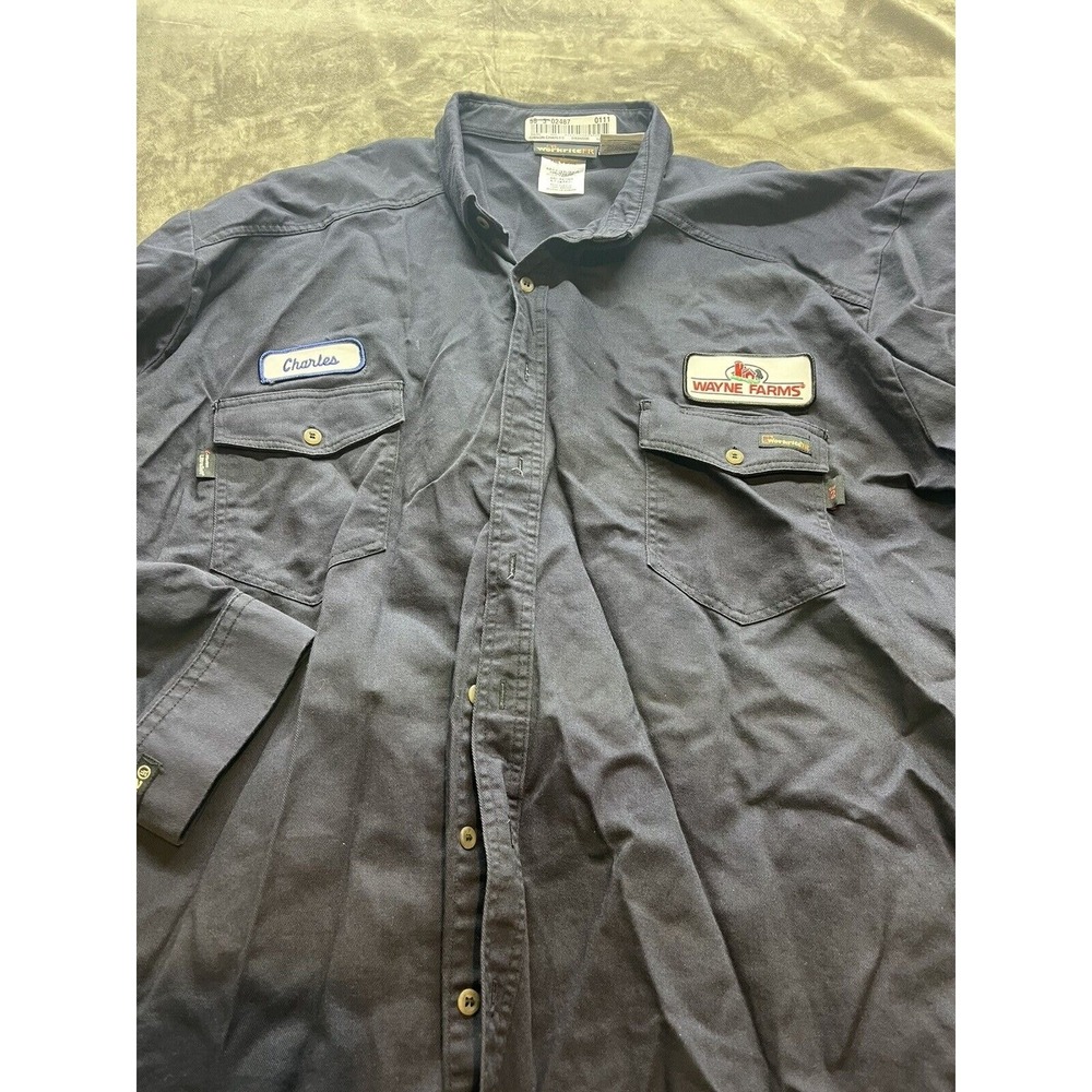 Workrite Mens FR Shirt 4XL`Blue Flame Resistant CAT 2 NFPA 2112 Long Sleeve Work